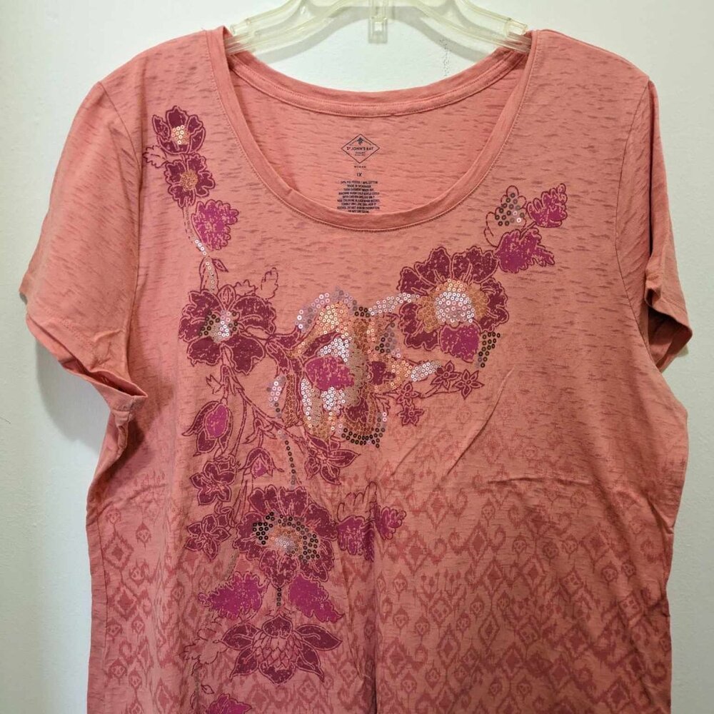 St. John's Bay Peach Floral short sleeve top - 1x
